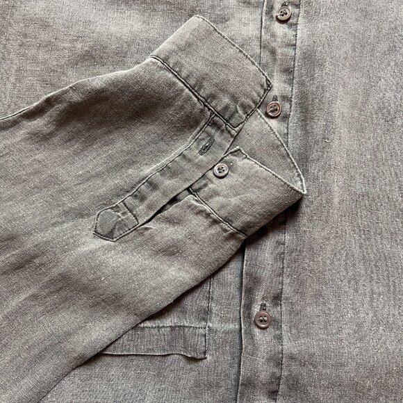 3/4 Sleeve Grey Linen Garment Dyed Button Down Shirt Zara size Med - Picture 3 of 4